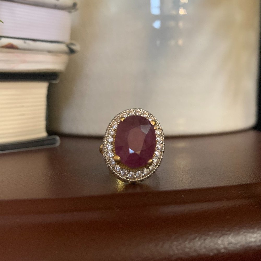 Ruby and White Zircon Ring in 22K Gold